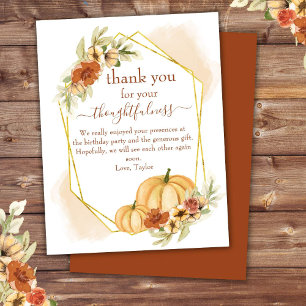 Tarjeta de agradecimiento de calabaza de otoño con