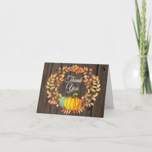 Tarjeta de agradecimiento de calabaza de otoño con