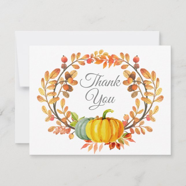 Tarjeta de agradecimiento de calabaza de otoño en  (Anverso)