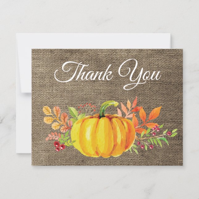 Tarjeta de agradecimiento de calabaza de otoño en  (Anverso)