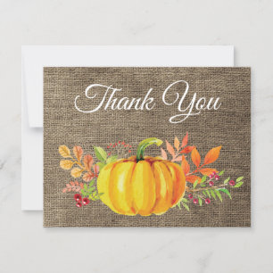 Tarjeta de agradecimiento de calabaza de otoño en 