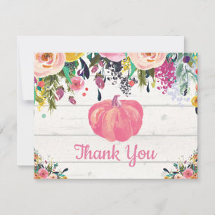 Tarjeta de agradecimiento de calabaza de otoño flo