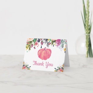 Tarjeta de agradecimiento de calabaza de otoño flo