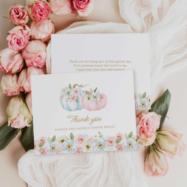 Tarjeta de agradecimiento de calabaza de revelació (Fall Gender Reveal Baby Shower Thank you Card)