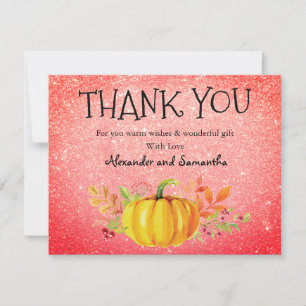 Tarjeta de agradecimiento de calabaza Glitter roja