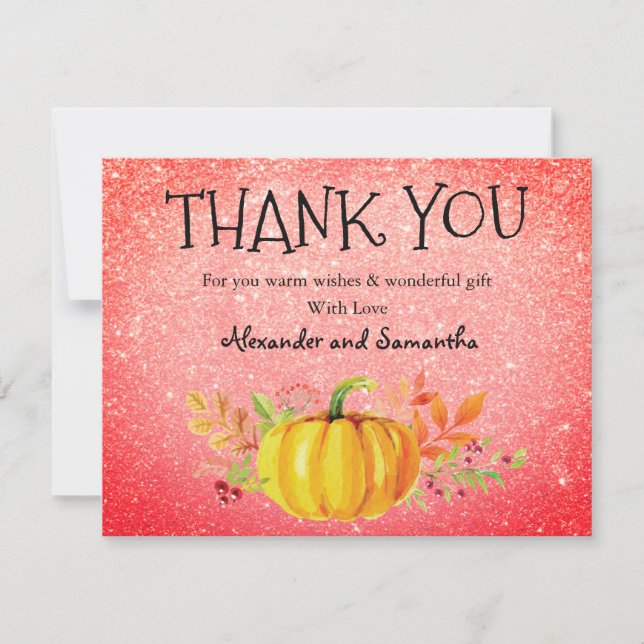 Tarjeta de agradecimiento de calabaza Glitter roja (Anverso)