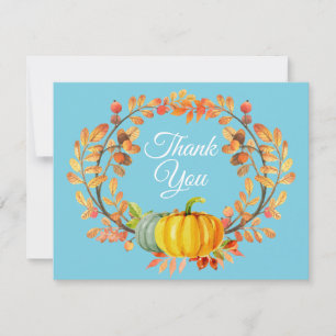 Tarjeta de agradecimiento de calabaza otoñal acuar