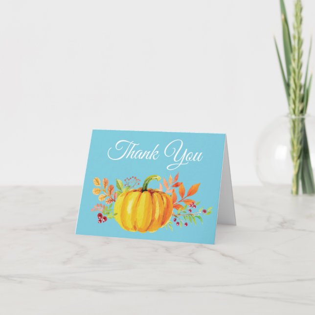 Tarjeta de agradecimiento de calabaza otoñal acuar (Anverso)