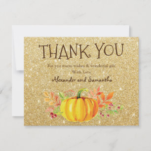 Tarjeta de agradecimiento de calabaza otoñal con b