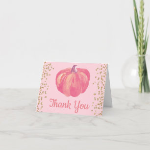 Tarjeta de agradecimiento de calabaza otoñal rosa