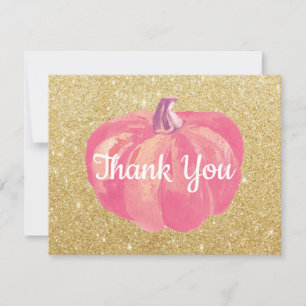 Tarjeta de agradecimiento de calabaza otoñal rosa 