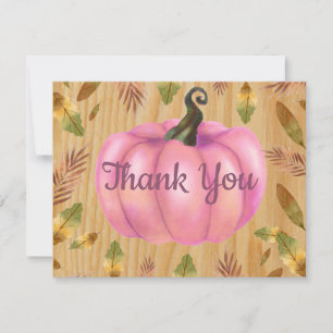 Tarjeta de agradecimiento de calabaza rosa de otoñ