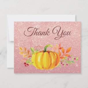 Tarjeta de agradecimiento de calabaza rosa dorado