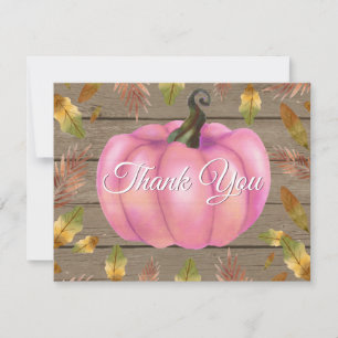 Tarjeta de agradecimiento de calabaza rosa otoñal