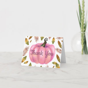 Tarjeta de agradecimiento de calabaza rosa otoñal