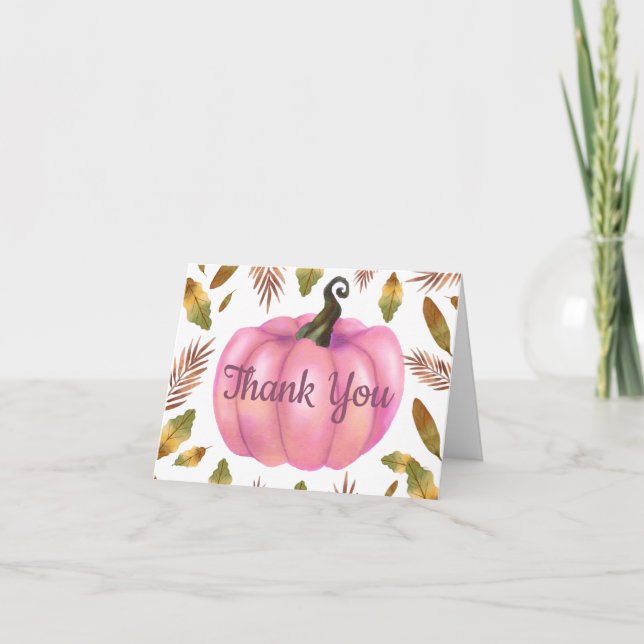 Tarjeta de agradecimiento de calabaza rosa otoñal  (Anverso)