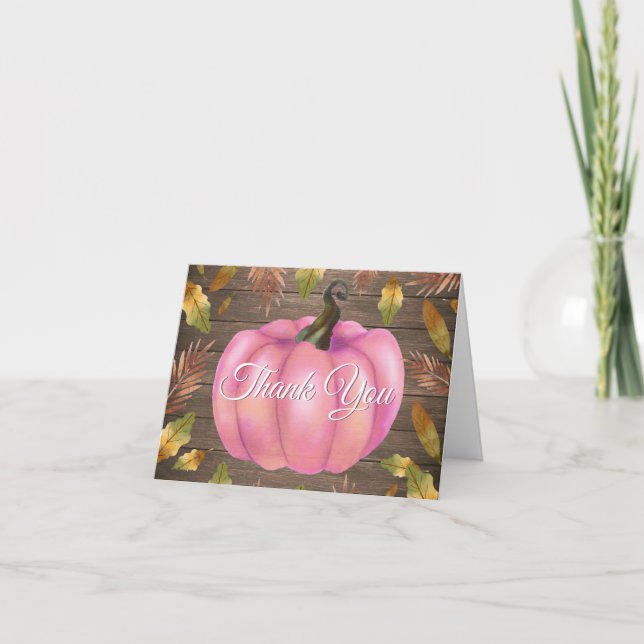 Tarjeta de agradecimiento de calabaza rosa otoño a (Anverso)