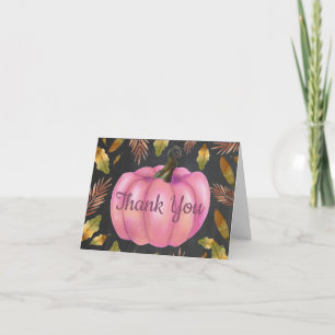Tarjeta de agradecimiento de calabaza rosa otoño a