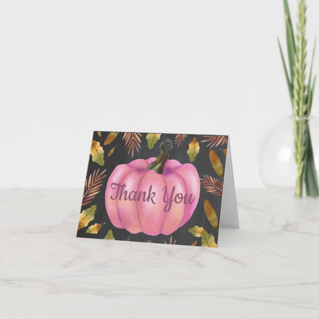 Tarjeta de agradecimiento de calabaza rosa otoño a (Anverso)