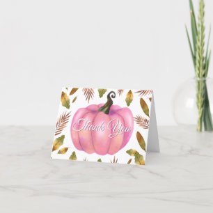 Tarjeta de agradecimiento de calabaza rosa otoño a