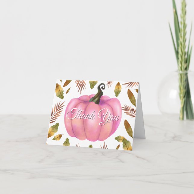 Tarjeta de agradecimiento de calabaza rosa otoño a (Anverso)