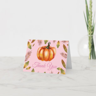 Tarjeta de agradecimiento de calabaza rosa otoño a