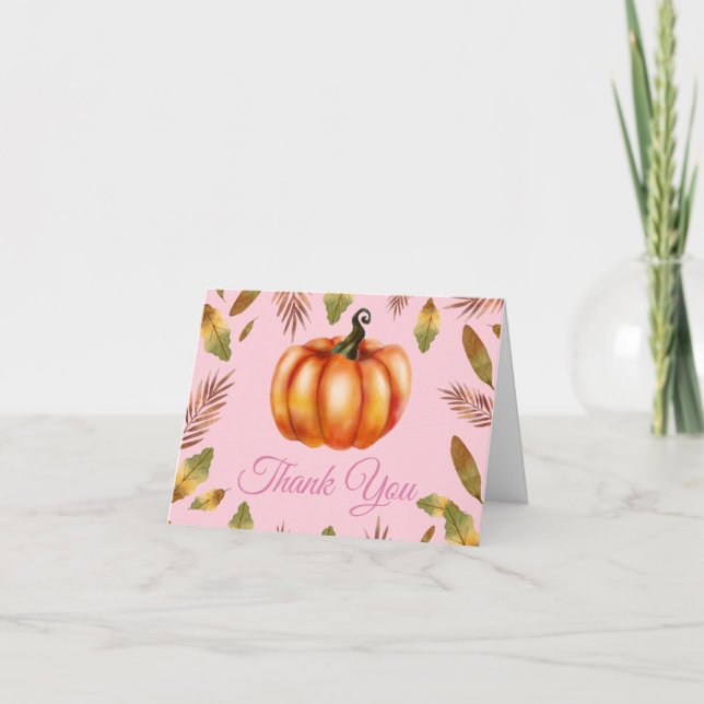 Tarjeta de agradecimiento de calabaza rosa otoño a (Anverso)