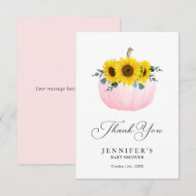 Tarjeta de agradecimiento de calabaza rosa y giras