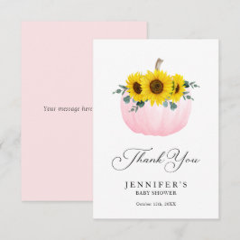 Tarjeta de agradecimiento de calabaza rosa y giras