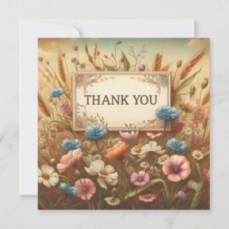 Tarjeta de agradecimiento de campo de flores vinta