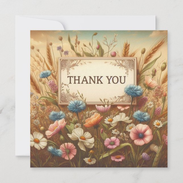 Tarjeta de agradecimiento de campo de flores vinta (Anverso)