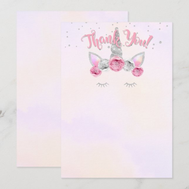 tarjeta de agradecimiento de cara de unicornio pla (Anverso / Reverso)