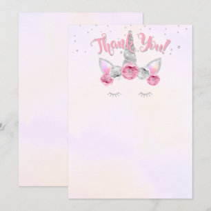 tarjeta de agradecimiento de cara de unicornio pla