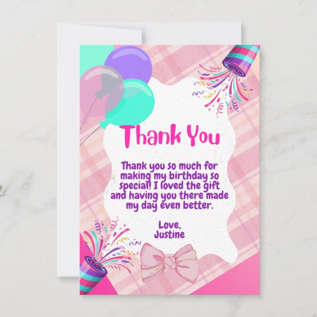 Tarjeta de agradecimiento de celebración rosa (Anverso)