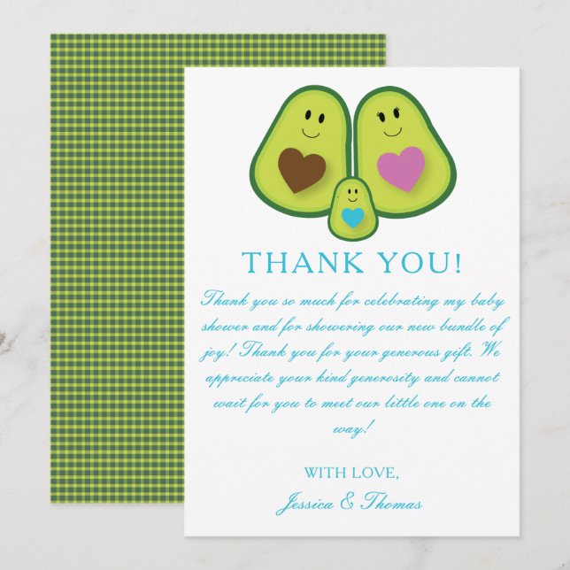 Tarjeta de agradecimiento de chico aguacate Baby S (Anverso / Reverso)