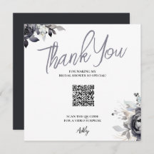 Tarjeta de agradecimiento de código QR floral negr
