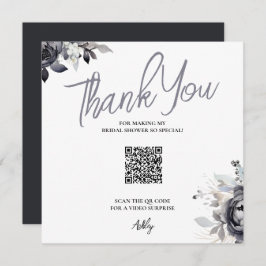Tarjeta de agradecimiento de código QR floral negr