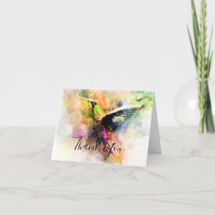 Tarjeta de agradecimiento de colibrí acuarela