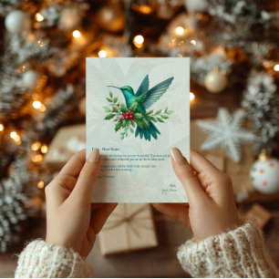 Tarjeta de agradecimiento de colibríes de acebo de