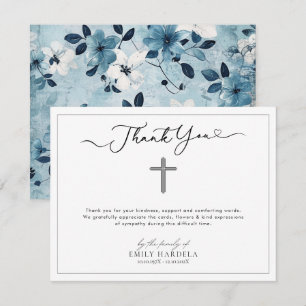 Tarjeta de agradecimiento de color azul floral azu