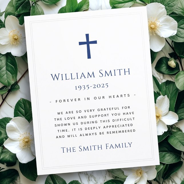 tarjeta de agradecimiento de color personalizado c (Custom color cross funeral sympathy thank you card)