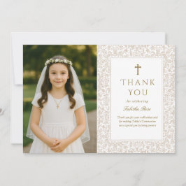 Tarjeta de agradecimiento de comunión floral dorad