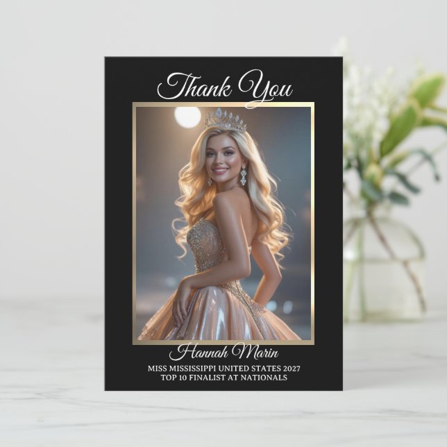 Tarjeta de agradecimiento de concurso de belleza n (Anverso de pie)