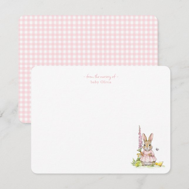Tarjeta de agradecimiento de conejito vintage rosa (Anverso / Reverso)