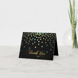 Tarjeta de agradecimiento de confeti azul y dorado