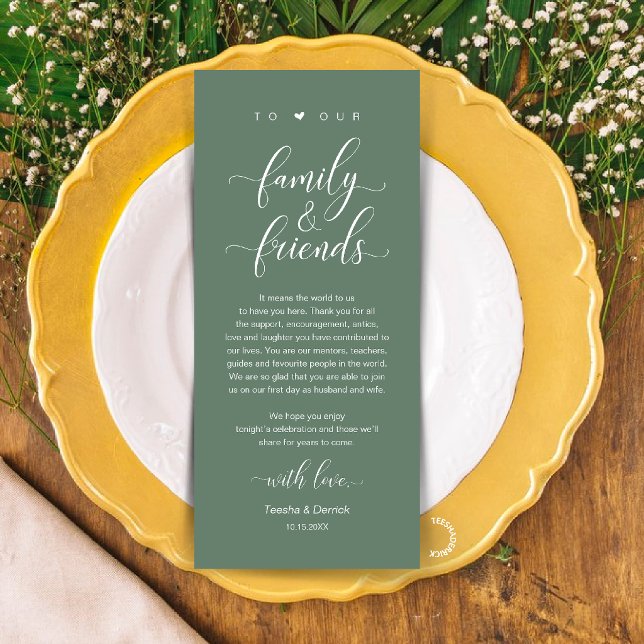 Tarjeta de Agradecimiento de Configuración de Luga (Sage Green Wedding Place Setting Thank You Card, Dinner Lunch Brunch Party Celebration)