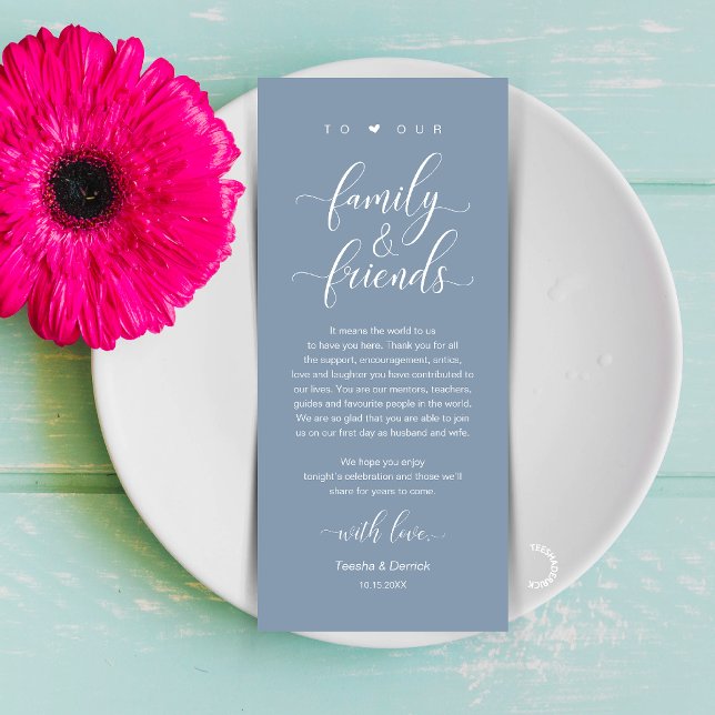 Tarjeta de Agradecimiento de Configuración de Luga (Dusty Blue Wedding Place Setting Thank You Card, Dinner Lunch Brunch Party Celebration)