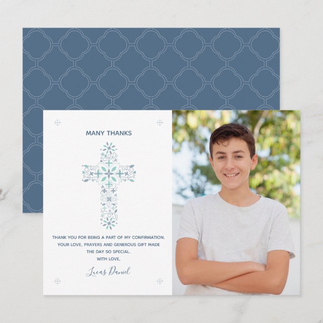 Tarjeta de agradecimiento de confirmación - Niño - (Anverso / Reverso)