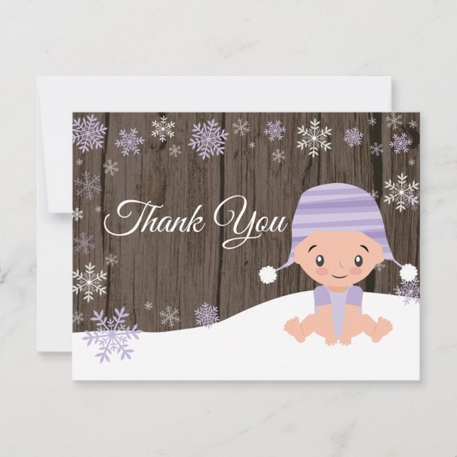 Tarjeta de agradecimiento de copo de nieve morado  (Anverso)