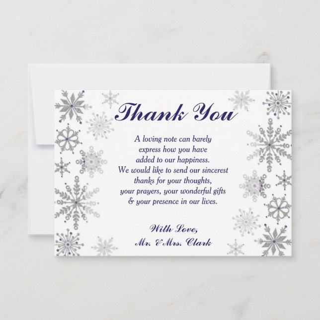 Tarjeta de agradecimiento de copos de nieve de dia (Anverso)